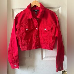 Forever 21 Bold Red Jean Jacket Cropped